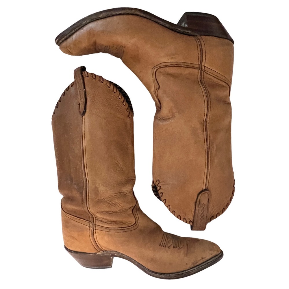 Vintage Code West Soft Leather Cowboy Boots Sz 7 Fit Like 8.5 Brown‎ Worn Patina